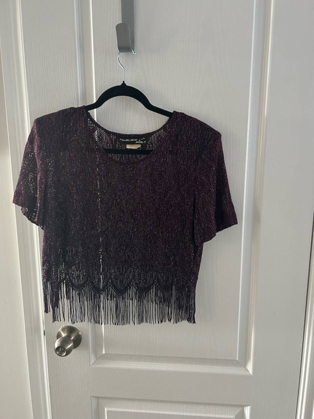 Sparkle Fringe Short Sleeve Top - Purple